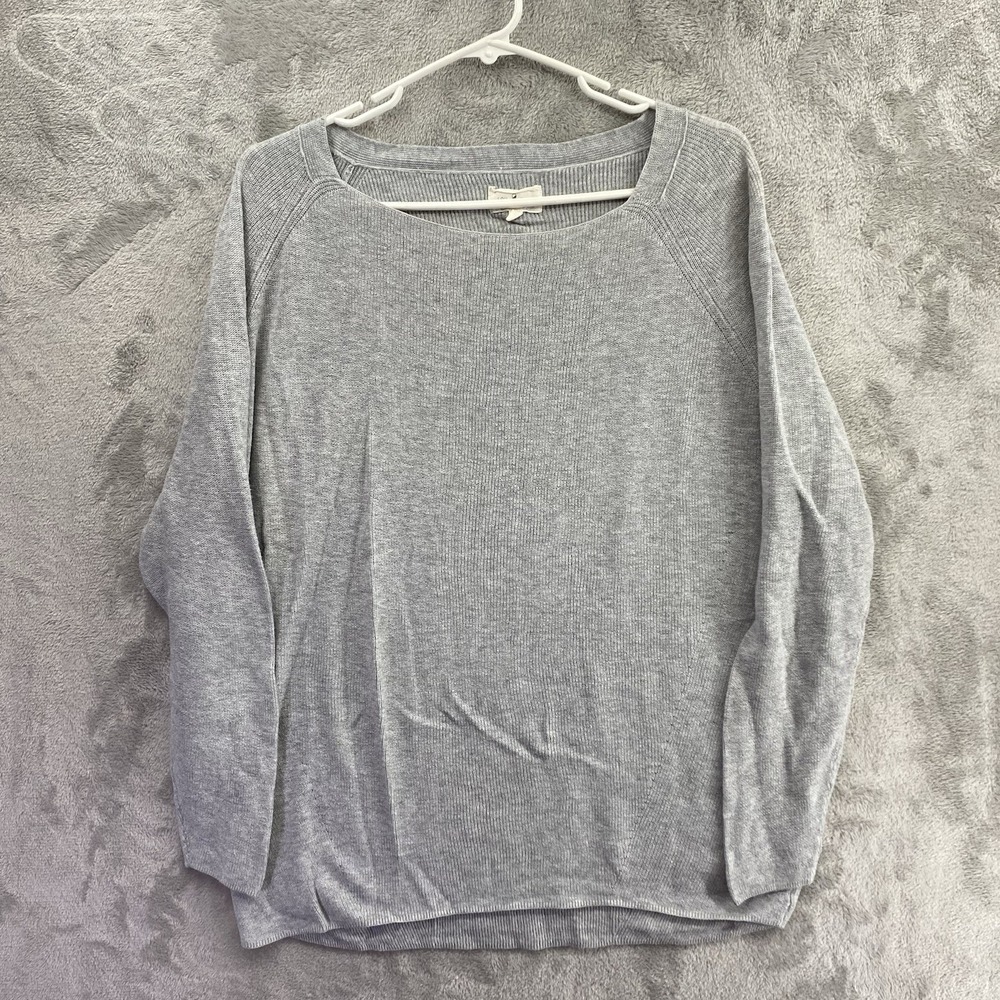 Lou & Grey Women M Gray Boxy High Low 3/4 Sleeve Pullover Sweater Flaw